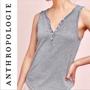 Anthropologie Postmark Striped Button Henley Sleeveless Tank Blouse